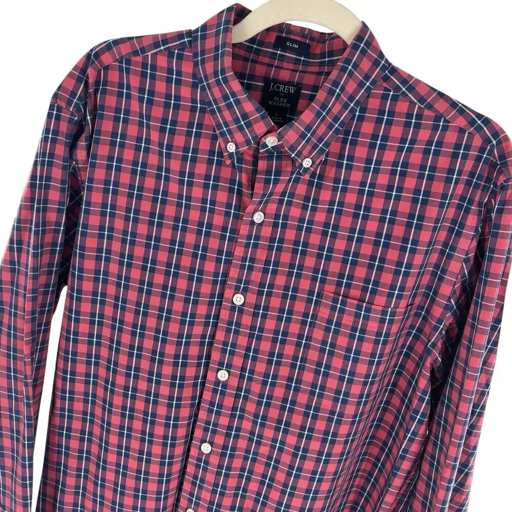 J. Crew Red Plaid Flex Washed Cotton Button Down Shirt